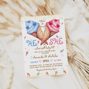 Er oder Sie Eiscreme Pink Blau Gold Geschlecht Ent Einladung
