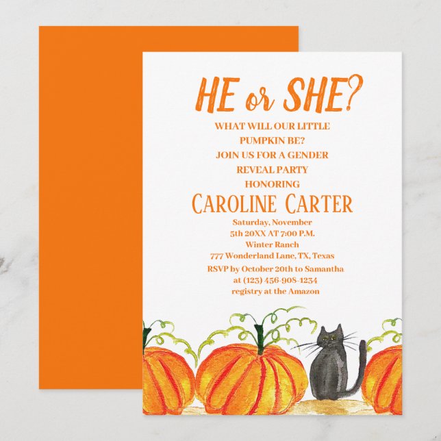 Er oder sie fallen Pumpkin Gender-Offenbarung Einladung (Vorne/Hinten)