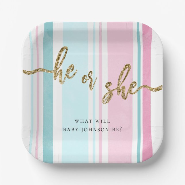 Er oder sie rosa und blaue Gender-Offenbarung Pappteller (Vorderseite)