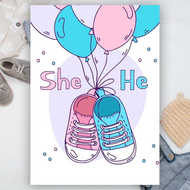 Er oder sie sneakers Pink Blue Balloon Gender Reve Einladung (Von Creator hochgeladen)