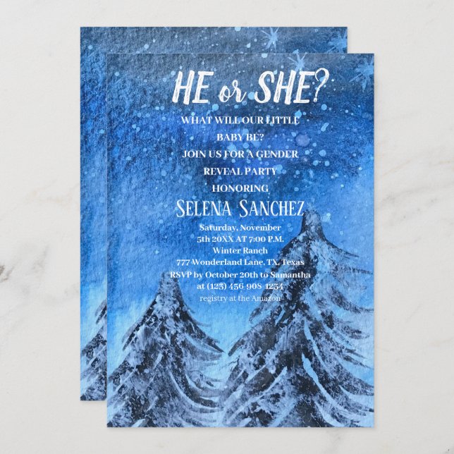 Er oder sie Snowflake Winter Wonderland Baby Dusch Einladung (Vorne/Hinten)