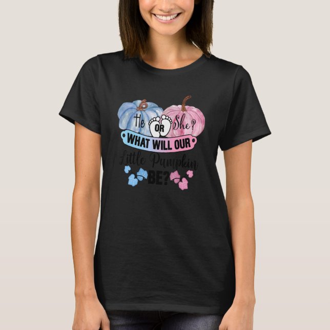 Er oder sie, was unser kleiner Kürbiskeim sein wir T-Shirt (Vorderseite)