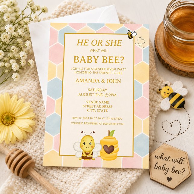 ER ODER SIE, Was wird Baby Bee Geschlecht Enthüllu Einladung (Von Creator hochgeladen)