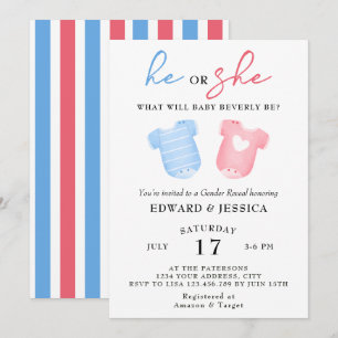 Er oder sie, was wird Baby Blue Pink Minimal Niedl Einladung