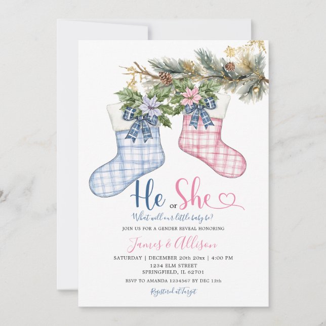 Er oder sie Weihnachtsgeschlechtsdarstellung Einladung (Vorderseite)