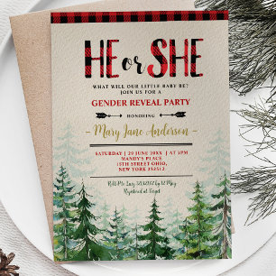 Er oder sie Winter Lumberjack Forest Gender Reveal Einladung