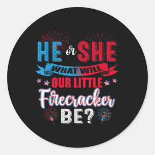 Er oder sie wird unser kleiner Firecracker sein Runder Aufkleber