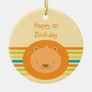 ęr Ornement rond de lion de bébé d'anniversaire
