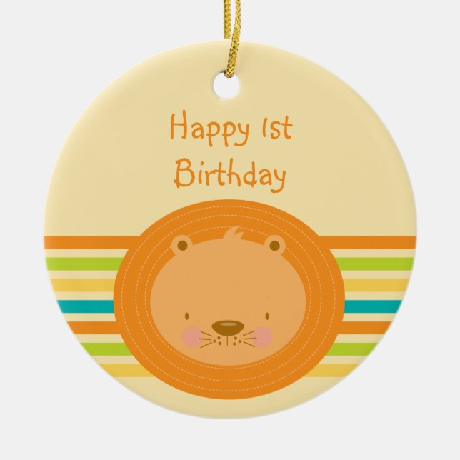 ęr Ornement rond de lion de bébé d'anniversaire (Devant)