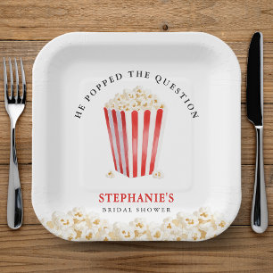 Er Poppte das Frage-Brautparty Popcorn Pappteller