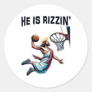Er rizziert Jesus Basketball Ostern für Kinder Män Runder Aufkleber
