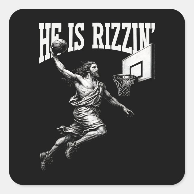 Er rizzin lustigen Jesus Basketball Ostertag Quadratischer Aufkleber (Vorderseite)