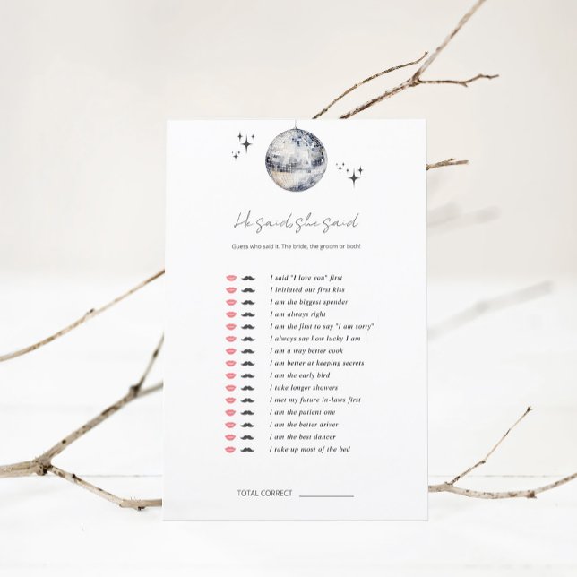 Er sagte: "Disco Ball Brautparty Game" (Von Creator hochgeladen)