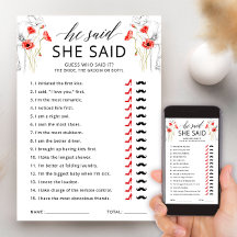 Er sagte, sie habe Floral Brautparty Game Card ges