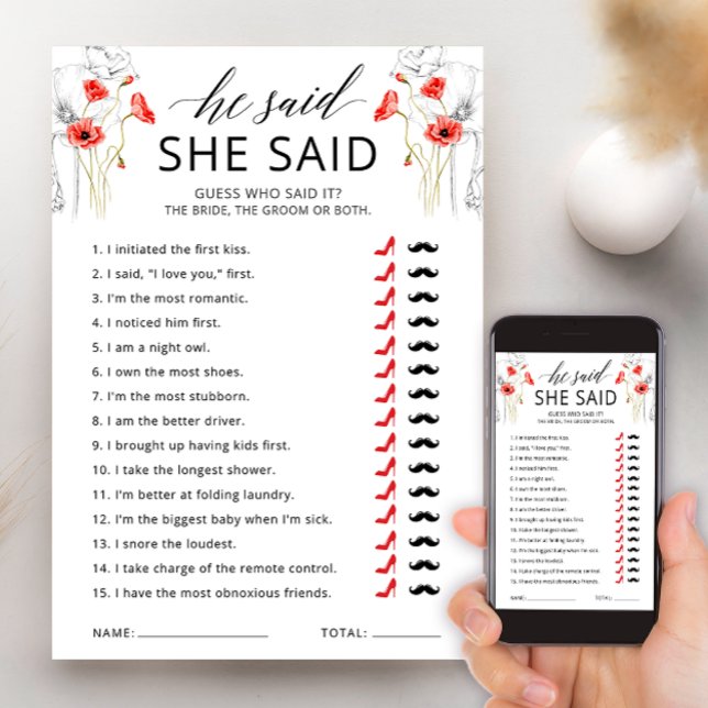 Er sagte, sie habe Floral Brautparty Game Card ges Einladung (Von Creator hochgeladen)