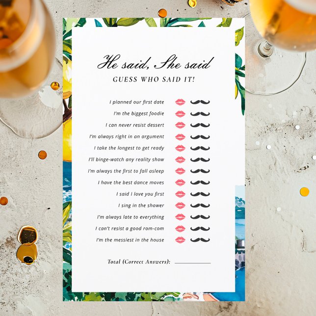 Er sagte, sie sagte, Amalfi Brautparty Game (Von Creator hochgeladen)