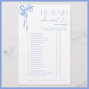 Er sagte, sie sagte Blue Bow Brautparty Game