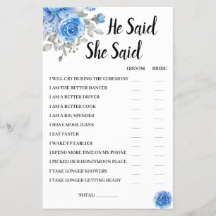 Er sagte, sie sagte BlueFlower Bridal DuwerGame Ca Flyer