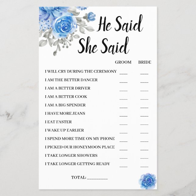 Er sagte, sie sagte BlueFlower Bridal DuwerGame Ca Flyer (Vorne)