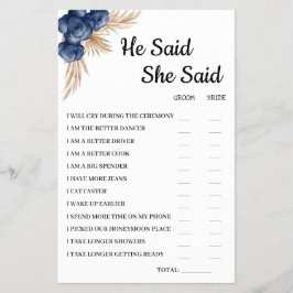 Er sagte, sie sagte BlueFlower Bridal DuwerGame Ca Flyer