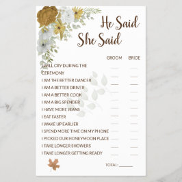 Er sagte, sie sagte Boho Autumn Brautparty Game Fa Flyer