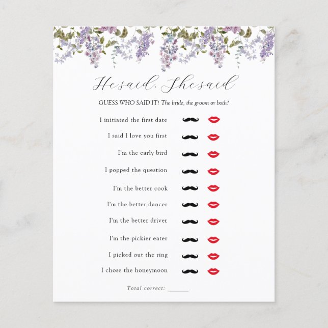 Er sagte, sie sagte Brautparty Game (Vorderseite)
