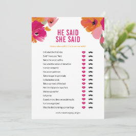 Er sagte, sie sagte Brautparty Game Card Floral Einladung
