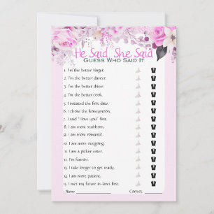 Er sagte, sie sagte Brautparty Game Einladung