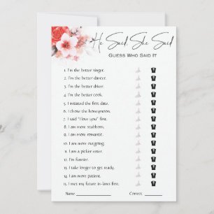 Er sagte, sie sagte Brautparty Game Einladung