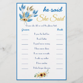 Er sagte / sie sagte Bridal Game Card Flyer