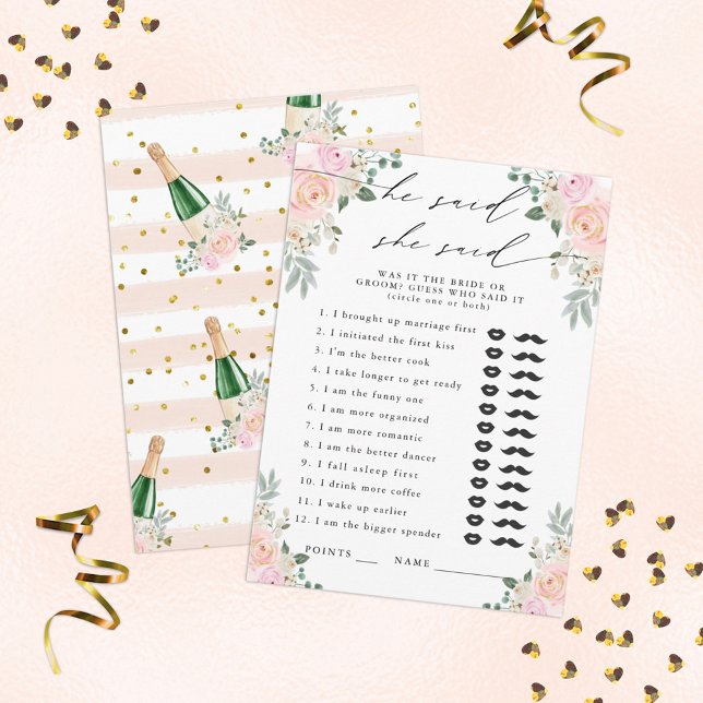 Er sagte, sie sagte Champagne Floral Party Game Begleitkarte (Von Creator hochgeladen)