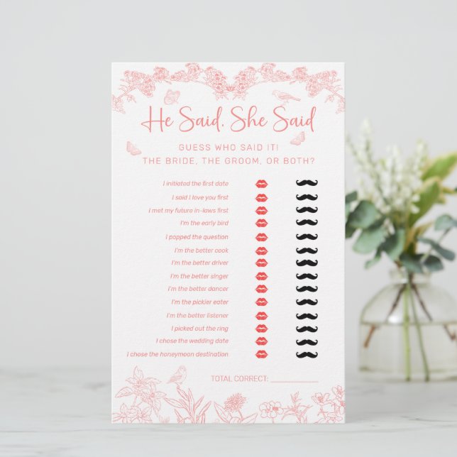 Er sagte, sie sagte Chinoiserie Brautparty Game (Stehend Vorderseite)