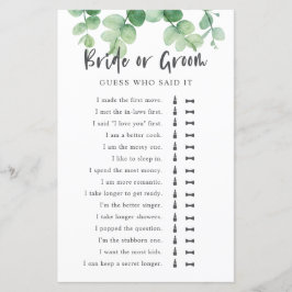 Er sagte, sie sagte Eucalyptus Brautparty Game