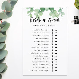 Er sagte, sie sagte Eucalyptus Brautparty Game