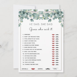 Er sagte, sie sagte, Eukalyptus-Brautparty spiele  Einladung
