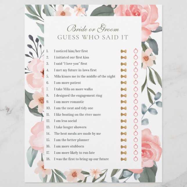 Er sagte, sie sagte, Floral Rose & Sage Bridal Gam (Vorderseite)
