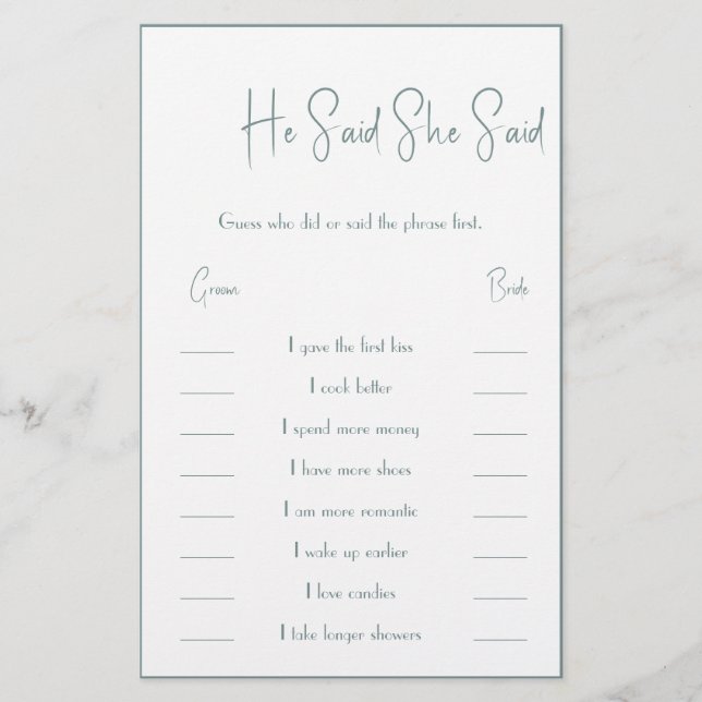 Er sagte: "Sie sagte, Game Card Flyer (Vorne)