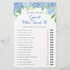 Er sagte, sie sagte Hydrangea Brautparty Word Game