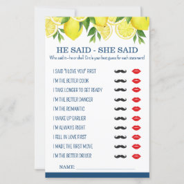 Er sagte: "Sie sagte, Lemon Brautparty Game