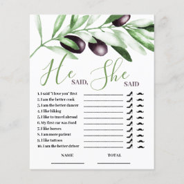 Er sagte, sie sagte Olive Branch Brautparty Game