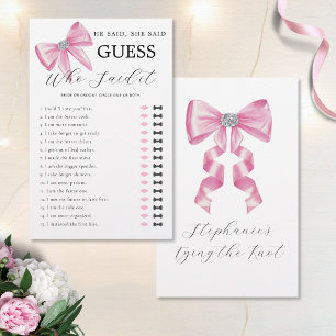Er sagte, sie sagte Pink Bow Brautparty Game