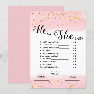 Er sagte, sie sagte, Pink Bridal Game Einladung