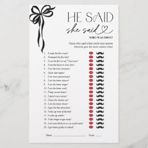 Er sagte, sie sagte Red Black Bow Brautparty Game