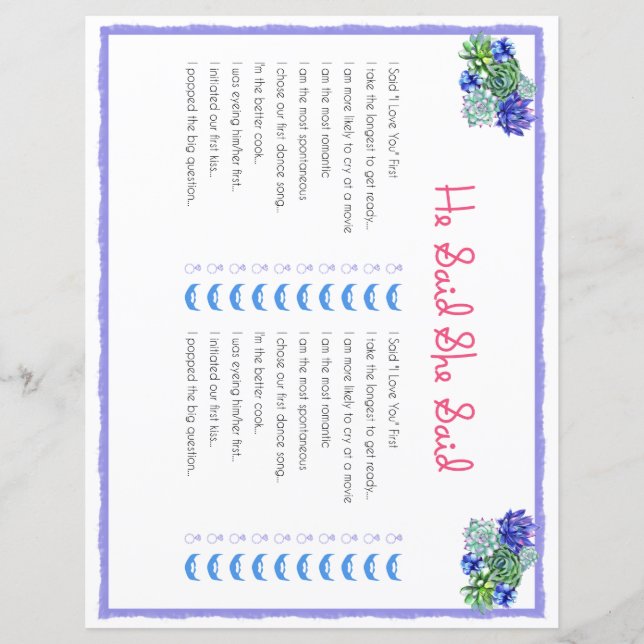 Er sagte, sie sagte, sie sagte ein Brautparty-Spie (Vorderseite)