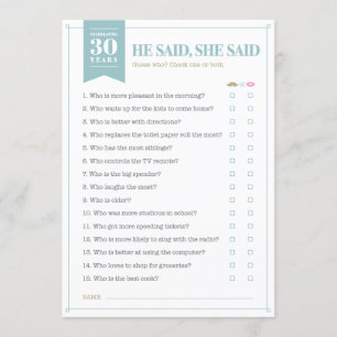 Er sagte, sie sagte Spiel (anpassbar) Einladung