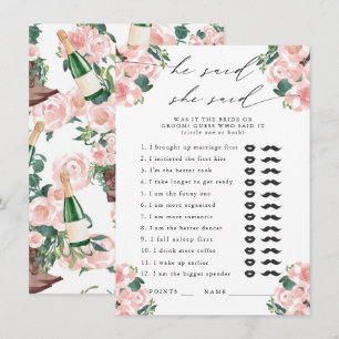 Er sagte, sie sagte Stiefel & Bubbly Party Game Begleitkarte