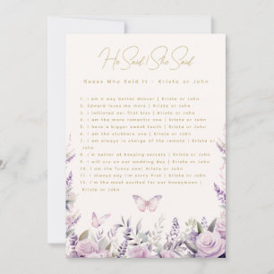 Er sagte, sie sagte Trivia Butterfliegen Bridal Ga Einladung