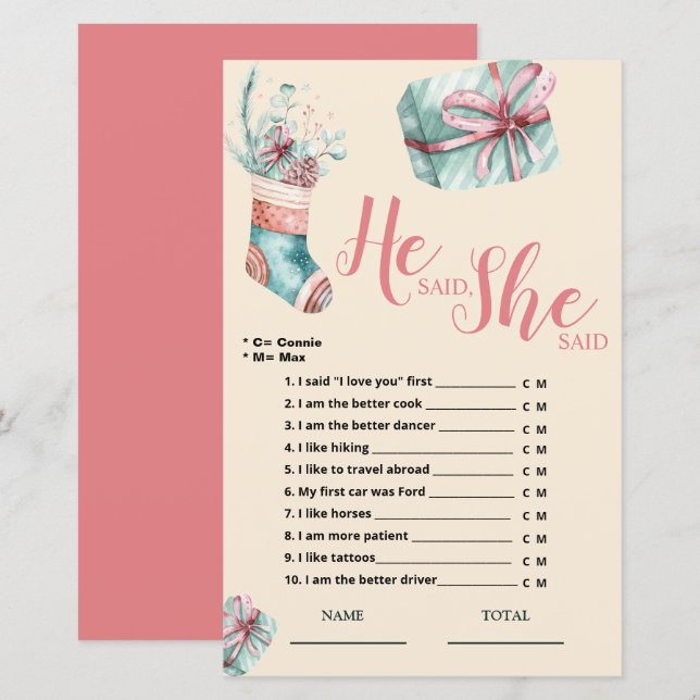 Er sagte, sie sagte Weihnachten Strumpf Bridal Gam (Vorne/Hinten)