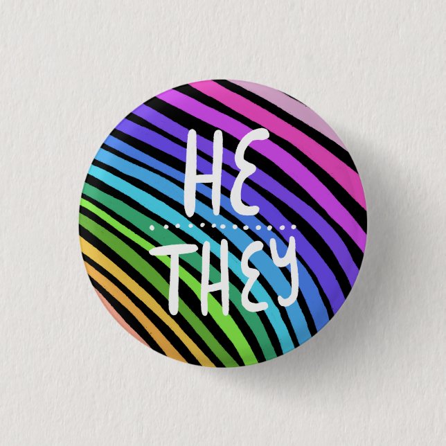 ER/SIE Pronouns farbenfrohe handgemachte Regenboge Button (Vorderseite)