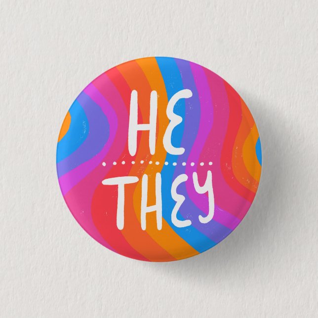 ER/SIE Pronouns farbenfrohe handsignierte Streifen Button (Vorderseite)